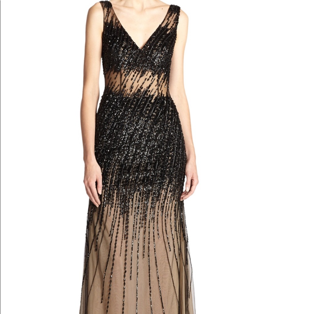 Black Beaded Mesh Gown